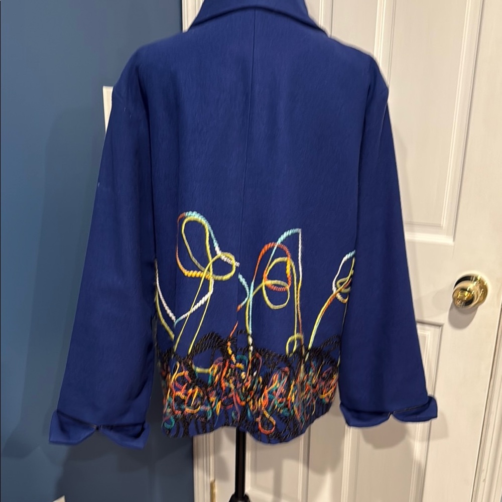Blue Button-Up Jacket with Colorful Embroidery - Picture 5 of 6
